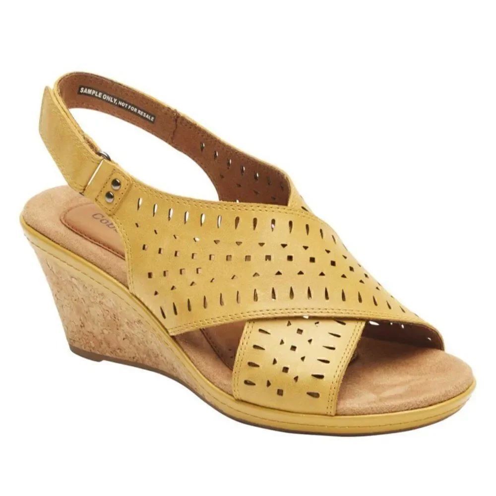 NEW IN BOX ROCKPORT COBB HILL JANNA SLINGBACK SANDAL SUNBEAM LEATHER SZ 9.5